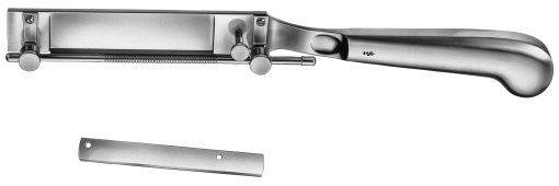 AE-BA706R, SCHINK, DERMATOME, consisting of 1 interchangeable blade and 2 skin straightening plates, adjustable 0,1-2 mm, 300 mm, 12" 