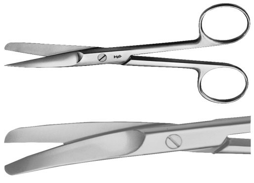 AE-BC464R, DEAVER, SURGICAL SCISSORS 	CURVED, BLUNT / BLUNT, WITH FLAT LOCK 	145 mm, 5 3/4" 