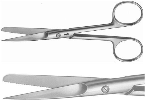AE-BC496R, SCISSORS FOR WOUND EDGES 	STRAIGHT, SHARP / BLUNT, ONE BLADE SERRATED 	130 mm, 5 1/8" 