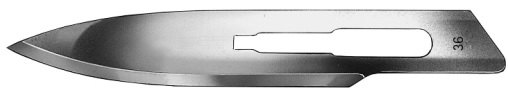 AE-BB536, SCALPEL BLADES 	FIG. 36, CARBON STEEL, PAK = PACKAGE OF 100 PIECES IN DISPENSER PACKAGE  