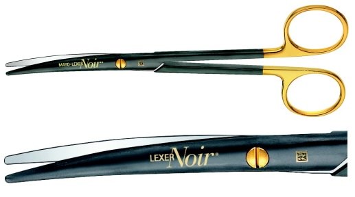 AE-BC283WB, MAYO-LEXER 	NOIR DISSECTING SCISSORS 	WITH WAVECUT, CURVED 	165 mm, 6 1/2" 