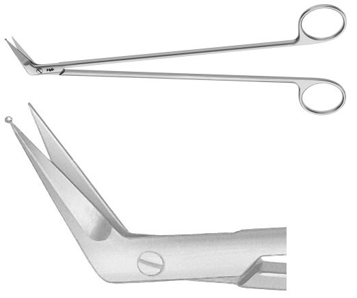 AE-BC651R, MILLS CARDIOVASCULAR SCISSORS 	60° ANGLED, PROBE POINTED 	220 mm, 8 3/4" 