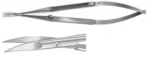 AE-FD021R, MILLESI MICRO SCISSORS CURVED, BLADES SERRATED 160 mm, 6 1/4" 