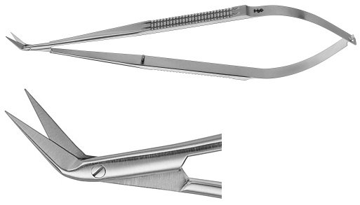 AE-FM438R, MICRO SCISSORS 	ANGLED 45°, DELICATE BLADE 	165 mm, 6 1/2" 