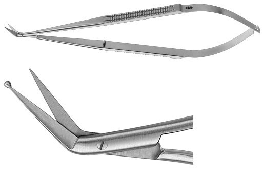 AE-FM452R, MICRO SCISSORS 	ANGLED 45°, FINE BLADE, WITH 1 PROBE POINTED BLADE 	165 mm, 6 1/2"