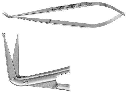 AE-FM454R, MICRO SCISSORS 	ANGLED 90°, FINE BLADE, WITH 1 PROBE POINTED BLADE 	165 mm, 6 1/2" 