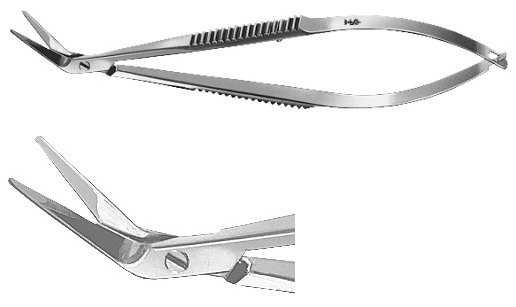 AE-OC485R, CASTROVIEJO 	EYE SCISSORS 	ANGLED TO SIDE 	95 mm, 3 3/4" 