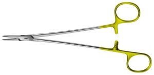 AE-BM052R, DE BAKEY DUROGRIP NEEDLEHOLDER ONE EXTENDED HANDLE AND CURVED RINGS ENSURE OPTIMUM GRIP, RECOMMENDED FOR SUTURE MATERIAL 4/0 - 6/0 245 mm, 9 3/4"