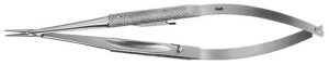 AE-FD233R, BARRAQUER MICRO NEEDLE HOLDER WITH CATCH, CURVED 120 mm, 4 3/4"