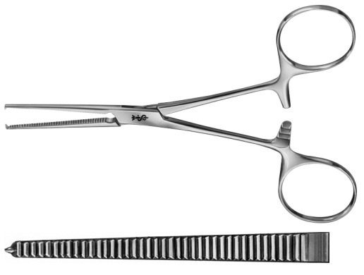 AE-BH614R, KOCHER 	ARTERY FORCEPS 	1X2 TEETH, STRAIGHT 	140 mm, 5 1/2"