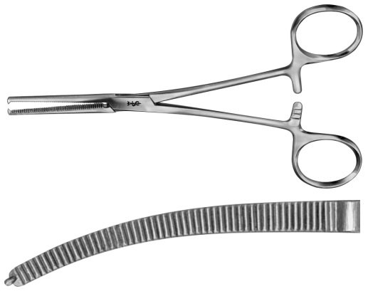 AE-BH645R, KOCHER-OCHSNER 	ARTERY FORCEPS 	CURVED, 1 x 2 TEETH 	185 mm, 7 1/4" 