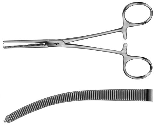 AE-BH651R, KOCHER-OCHSNER 	ARTERY FORCEPS 	CURVED, 1 x 2 TEETH 	240 mm, 9 1/2" 