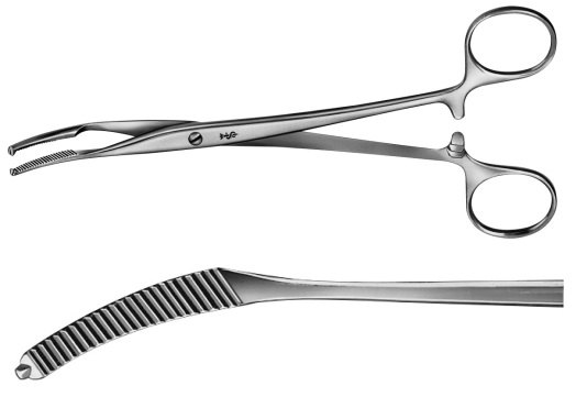 AE-BJ305R, MIKULICZ PERITONEUM FORCEPS 1X2 TEETH, CURVED 	180 mm, 7" 