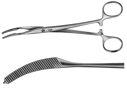 AE-BJ306R, MIKULICZ PERITONEUM FORCEPS 1X2 TEETH, CURVED 	205 mm, 8"