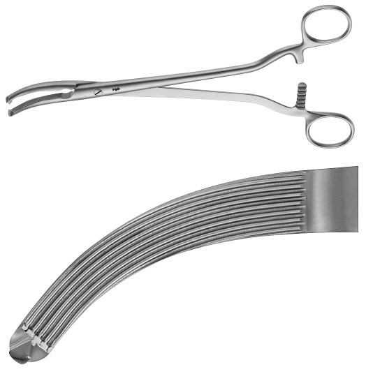 AE-BJ312R, MIKULICZ PERITONEUM FORCEPS 1X2 TEETH, CURVED 	245 mm, 9 3/4"