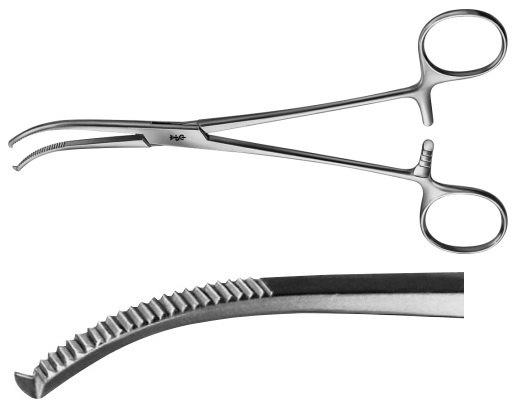 AE-BJ315R, MIKULICZ PERITONEUM FORCEPS 1X2 TEETH, CURVED 	185 mm, 7 1/4"