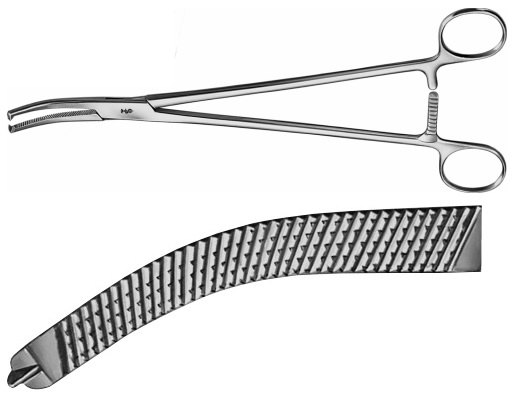 AE-BJ509R, WERTHEIM HYSTERECTOMY FORCEPS 1X2 TEETH, CURVED 	245 mm, 9 3/4"