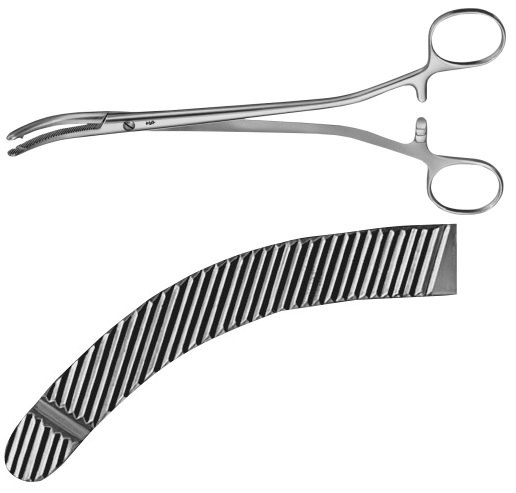 AE-BJ526R, WIENER MODELL HYSTERECTOMY FORCEPS 	CURVED 	220 mm, 8 3/4"