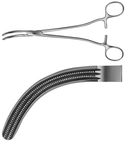 AE-BJ532R, HEANEY 	HYSTERECTOMY FORCEPS 	ATRAUMATIC, CURVED 	215 mm, 8 1/2"