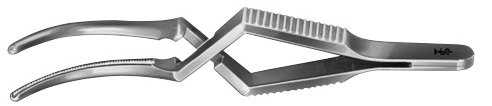 AE-FB421R, DE BAKEY 	ATRAUMATA BULLDOG CLAMP 	CURVED, JAW LENGTH 23 MM, 1 	78 mm, 3 1/8" 
