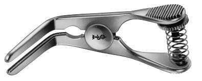 AE-FB431R, GLOVER 	ATRAUMATA BULLDOG CLAMP 	CURVED, JAW LENGTH 35 MM 	57 mm, 2 3/8"