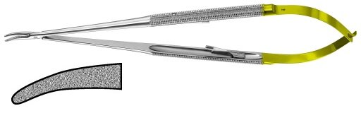 AE-FM221R, DIADUST MICRO NEEDLE HOLDER ROUND HANDLE, WITH CATCH, CURVED, RECOMMENDED FOR SUTURE MATERIAL 4/0 AND SMALLER 210 mm, 8 1/4"