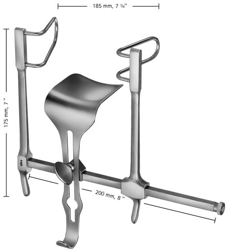 AE-BV505R, GOSSET 	ABDOMINAL RETRACTOR 	LARGE, LATERAL BLADES 58 MM DEEP, CENTER BLADE 59 x 57 MM 	175 mm x 200 mm, 7 x 8" 