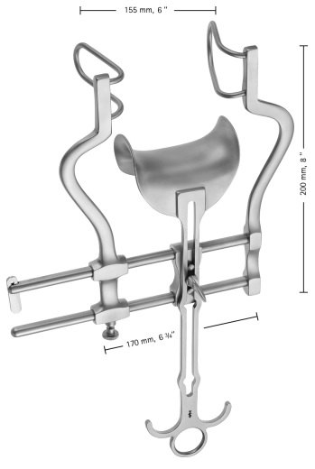 AE-BV605R, BALFOUR 	ABDOMINAL RETRACTOR 	LATERAL BLADES 60 MM DEEP, CENTER BLADE 47 x 80 MM 	200 mm x 170 mm, 8 x 6 3/4"