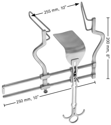 AE-BV616R, BALFOUR 	ABDOMINAL RETRACTOR 	LATERAL BLADES 107 MM DEEP, CENTER BLADE 107 x 59 MM 	200 mm x 250 mm, 8" x 10" 