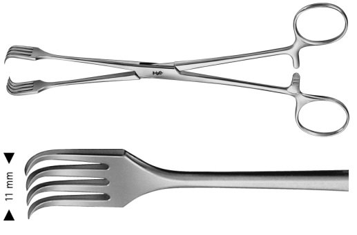 AE-EO164R, CZERNY 	UTERINE TENACULUM FORCEPS 	4 x 4 TEETH, 11 MM 	200 mm, 8" 