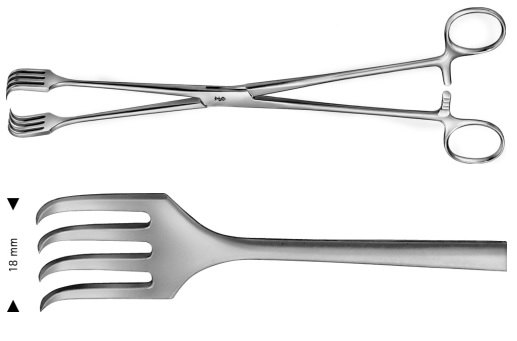 AE-EO165R, AESCULAP-PRATT 	UTERINE TENACULUM FORCEPS 	4 x 4 TEETH, 18 MM 	260 mm, 10 1/4"