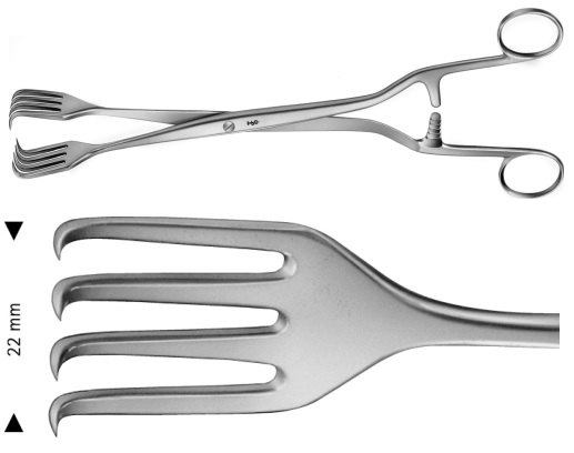 AE-EO166R, PRATT 	UTERINE TENACULUM FORCEPS 	4 x 4 TEETH, 22 MM 	270 mm, 10 3/4" 