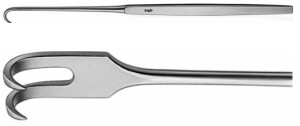 AE-BT122R, WOUND AND TRACHEAL RETRACTOR 2 PRONGS, SHARP, 7,5 x 7,5 MM, LARGE CURVE 165 mm, 6 1/2"