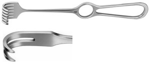 AE-BT262R, KOCHER RETRACTOR 2-PRONGS, SEMI SHARP, 16X9MM 220 mm, 8 3/4"