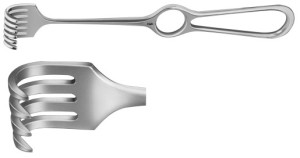 AE-BT264R, KOCHER RETRACTOR 4-PRONGS, SEMI SHARP, 16X20MM 220 mm, 8 3/4"