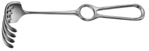 AE-BT280R, KÖRTE RETRACTOR 4 PRONGS, BLUNT, 45 x 55 MM, HANDLE VERTICAL TO THE BLADE 230 mm, 9"