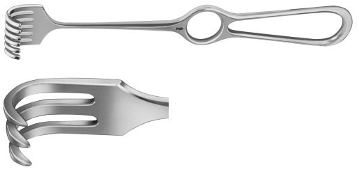 AE-BT263R, KOCHER RETRACTOR 3-PRONGS, SEMI SHARP, 16X14MM 220 mm, 8 3/4"