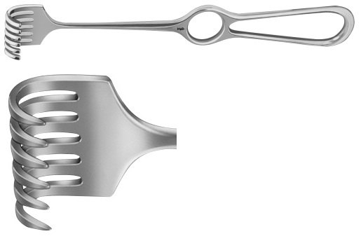 AE-BT266R, KOCHER RETRACTOR 6-PRONGS, SEMI SHARP, 16X30MM 220 mm, 8 3/4" 