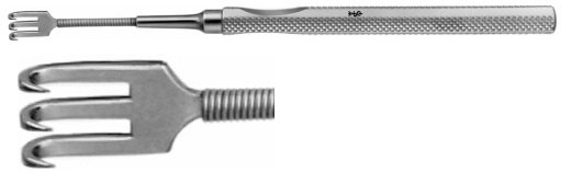 AE-BT933R, MANNERFELT MODIF. 	RETRACTOR 	3 PRONGS, SHARP, 4,0 X 7,2MM, SMALL CURVE, FLEXIBLE SHAFT 	155 mm, 6"