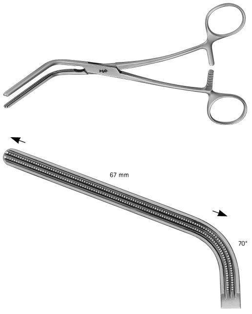 AE-FB493R, MORRIS, ATRAUMATA VASCULAR CLAMP, ANGLED 70°, 67 MM 175 mm, 7