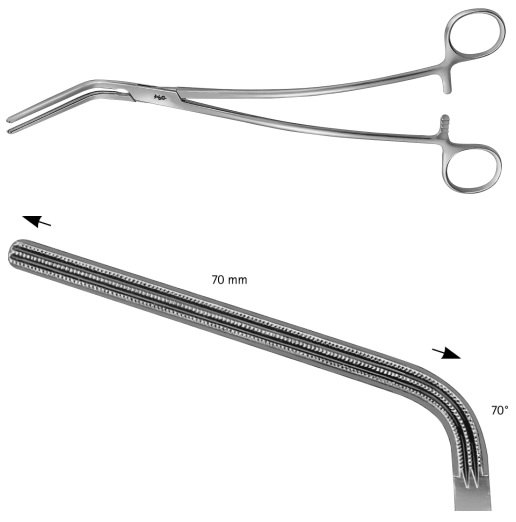 AE-FB494R, DE BAKEY, ATRAUMATA VASCULAR CLAMP, ANGLED 70°, 70 MM, 240 mm, 9