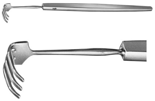 AE-OA340R, PAUL TENDON HOOK IRIS HOOK, 3-PRONGS, BLUNT 120 mm, 4 3/4