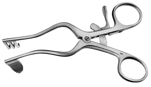 AE-OK795R, PERKINS 	SELF RETAINING RETRACTOR 	solid blade left 	130 mm, 5 1/8"