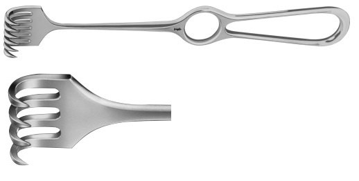 AE-BT244R, VOLKMANN RETRACTOR 4-PRONGS, SHARP, 9X19MM 220 mm, 8 3/4" 