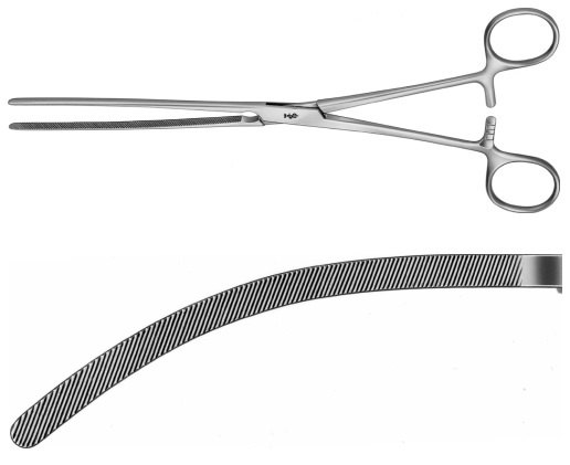 AE-EA127R, DOYEN, INTESTINAL CLAMP CURVED, SOFT AND ELASTIC 235 mm, 9 1/4"