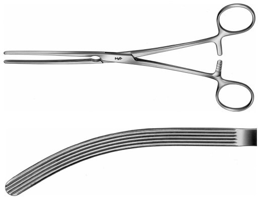 AE-EA141R, KOCHER, INTESTINAL CLAMP, CURVED, SOFT AND ELASTIC 210 mm, 8 1/4"