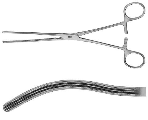 AE-EA203R, KOCHER, ATRAUMATA INTESTINAL CLAMP, CURVED, VERY SOFT AND ELASTIC 220 mm, 8 3/4"