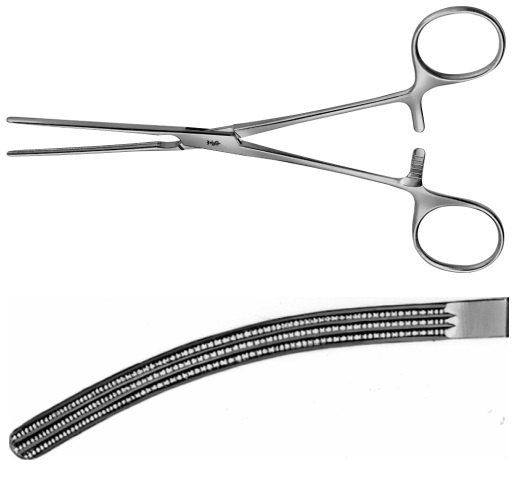AE-EA223R, DOYEN, ATRAUMATA INTESTINAL CLAMP CURVED, SOFT AND ELASTIC 170 mm, 6 3/4"