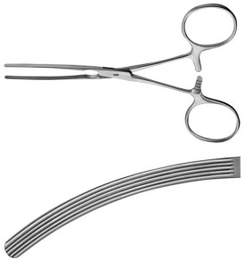 AE-EA117R, BABY-KOCHER, INTESTINAL CLAMP CURVED, VERY ELASTIC 130 mm, 5 1/8"