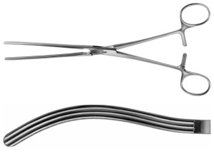 AE-EA155R, KOCHER, INTESTINAL CLAMP, CURVED, VERY SOFT AND ELASTIC, 220 mm, 8 3/4"